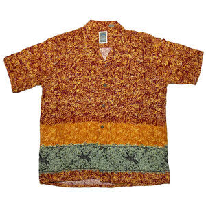 Ocean Current SIZE M Hawaiian Shirt Orange Floral Short Sleeve Button Up Beach